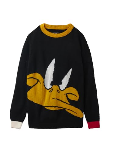 Image of The Souled Store Official Looney Tunes: Sylvester and Daffy Long Sleeve Round Neck Black Printed Boys Sweaters