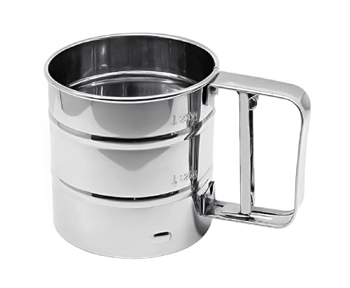 Image of Stainless Steel Flour Sifter for Baking, Durable Mesh Sieve with Comfortable Handle, Atta Shifter (Semi Automatic), 12L x 12W x 15H cm, Silver