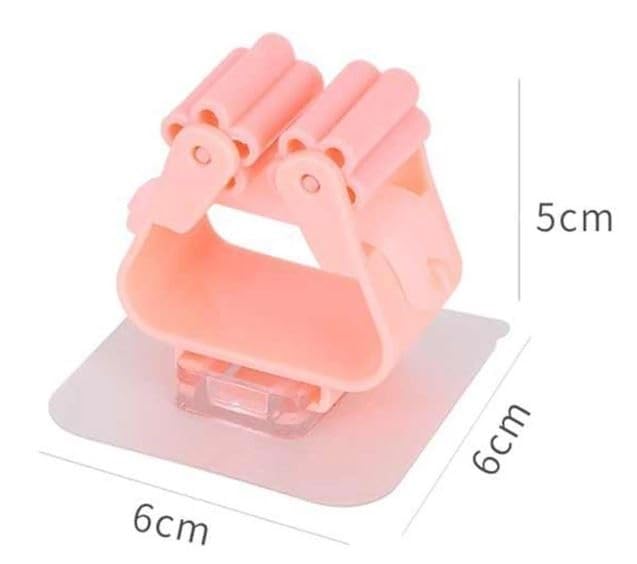 Image of Wall Mount Broom Holder, Self Adhesive Hooks, Waterproof Plastic Storage for Bathroom & Kitchen, Multicolour