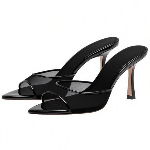 Image of YIYA Women's Open Pointed Peep Toe Mules Kitten Heels Stiletto High Heels Slide Sandals Summer Slip On Backless Dress Spring Summer Pumps Shoes