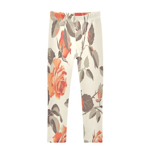 Bolaz Toddler Girls Leggings Printed Yoga Pants Leggings Red Rose Grey Leaves for Kids