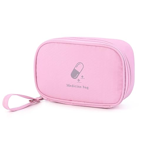 Image of Small Empty First Aid Bag with Handle, Mini First Aid Kit Travel Bag Zippered Medical Storage Bag Portable for Home Outdoor Travel Camping Hiking, Pink