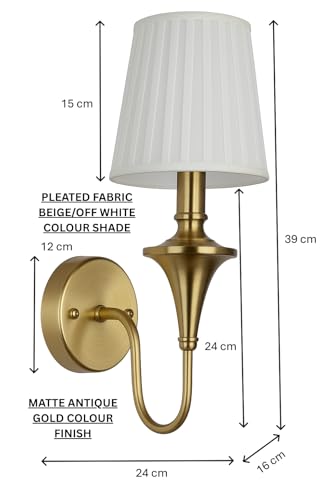 Image of Imperial Grace Vintage Gold Wall Lamp | Classic Cream Fabric Platted Shade | Wall Lamp with Metal Frame | Decorative Lighting Fixture for Living Room, Bedroom