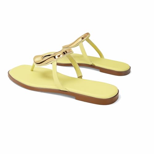 Image of Wnshonzy Flip-Flops for Women Thong Sandals Flat Slip on Slides Beach Comfort Open Square Toe Ladies Slipper Dressy Metal Hardware Decoration Summer Shoes Casual Fashion