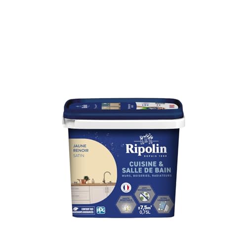 RIPOLIN - Peinture Intérieure Cuisine et Bain – Murs, Boiseries & Radiateurs - Adapté Pièces Humides - Effet Perlant - Lessivable - Haute Résistance -...
