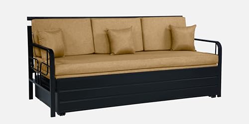 Image of 3 Seater Metal Sofa Cum Bed with Hydraulic Storage | Sofa Set for, Living Room, Bedroom, Guest Room| King Size Convertible Sofa Bed Comfortable Seating & Sleeping |King Size (Camel & Black)
