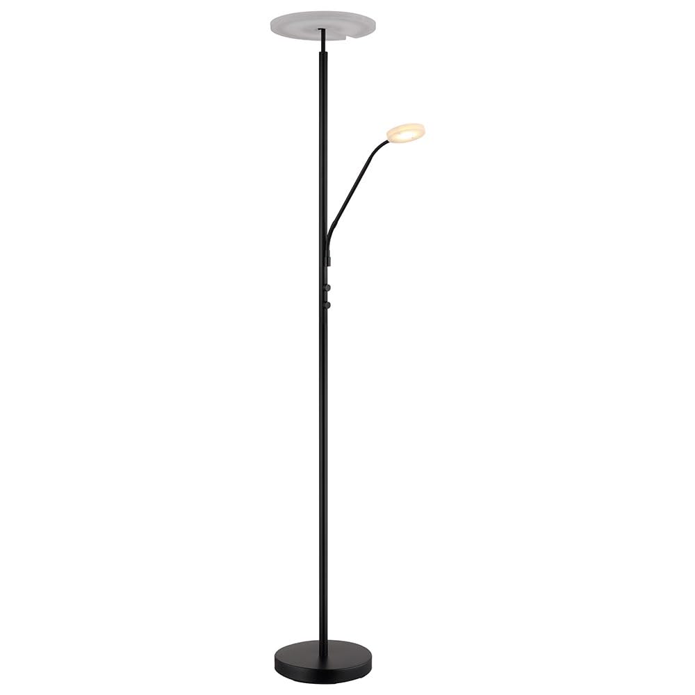 LED Stehlampe dimmbar Deckenfluter mit flexibler Leselampe Stehleuchte schwarz, Metall Acryl, 28W 2100lm warmweiß, DxH 30 x 180 cm