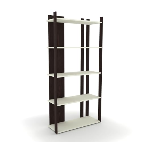 Image of ESTANTERIA Cuadrito Book Shelf Wooden Engineer Wood Book Rack for Study Room 5 Tier Corner Rack Storage Organizer Modern Book Display Showcase Stand for Library, Living Room,Office(Wenge & White)
