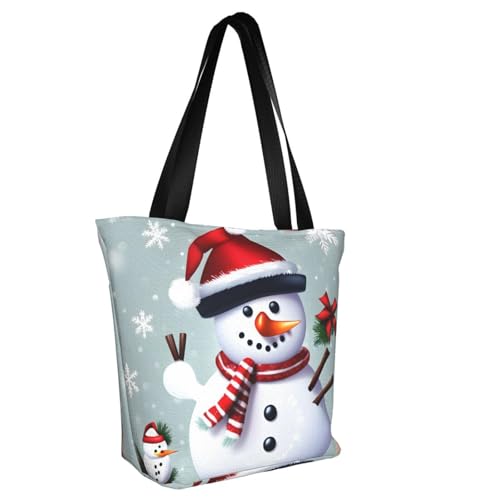 Christmas Happy Snowman Print Lightweight Shoulder Bag Summer Outings Tote Bags Travel Hiking Work Casual Use2