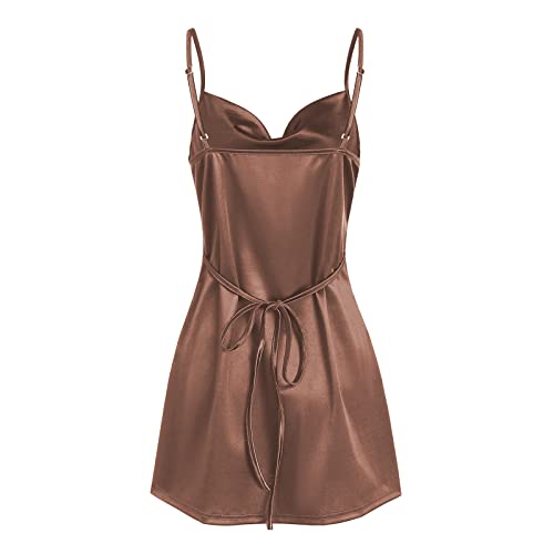 Image of ZAFUL Women's Satin Sleeveless Spaghetti Strap Mini Dress Sexy Slip Cowl Neck Silky Cocktail Party Dresses