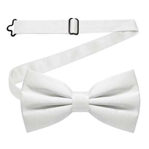 JEMYGINS Mens White Pre-tied Bow Tie Bowtie for Wedding and Business(White)