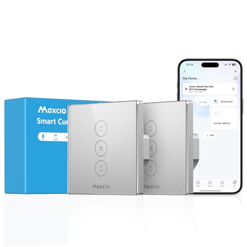 Interruptor Persiana Wifi Maxcio Compatible Con Alexa y Google Home, Plata Interruptor Inteligente Persiana con Temporizador y Control por Voz,Requiere Cable Neutro, Plata(2 Packs)