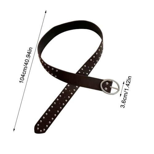 Bohemian Rivet Belt Pu Y2K Retro Alloy Buckle Skinny Waist Straps(Coffee)2