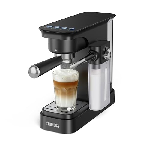 Princess Cafetera Espresso con Depósito de Leche, Bomba de 20 Bares, Depósito de Agua de 0,8 L, Preparación Simultánea de 2 Tazas, Bandeja Extraíble, Apagado Automático, 01.249422.01.001
