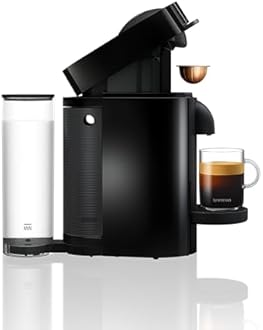 Nespresso Vertuo Plus Coffee Machine by De'Longhi for Vertuo Coffee Pods, Over 30 Varieties of Pods, Automatic Opening, Starter Capsule Set Included, EN150.B, Black