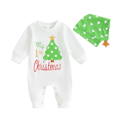 Ledy Champswiin My 1st Christmas Baby Boy Girl Outfit Long Sleeve Newborn Romper Jumpsuit with Hat 2Pcs Winter Clothes Set