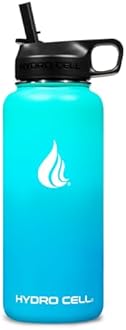 HYDRO CELL Stainless Steel Insulated Water Bottle with Straw - For Cold & Hot Drinks - Metal Vacuum Flask with Screw Cap and Modern Leakproof Sport Thermos for Adults (Teal/Blue 32oz)