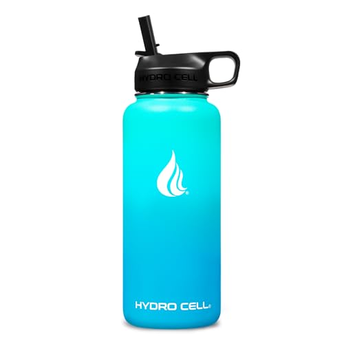HYDRO CELL Stainless Steel Insulated Water Bottle with Straw - For Cold & Hot Drinks - Metal Vacuum Flask with Screw Cap and Modern Leakproof Sport Thermos for Adults (Teal/Blue 32oz)
