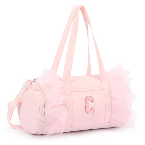 mibasies Dance Bag for Girls 4-6: Ballet Bags for Girls 4-6 – Kids Duffle Bag – Personalized Letter Girls Gifts Pink C