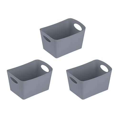 Koziol BOXXX S Aufbewahrungsbox 1 l | 3er-Set | Storagebox, Organizer | biozirkulärer Kunststoff, ineinander stapelbar | Küche, Bad, Büro, Camping, Kinderzimmer (solid grey)