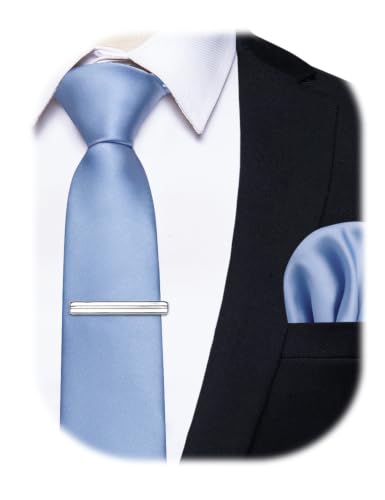 Image of YourTies Skinny Ties for Men Solid 2.4 inch Slim Necktie Handkerchief Clip Set