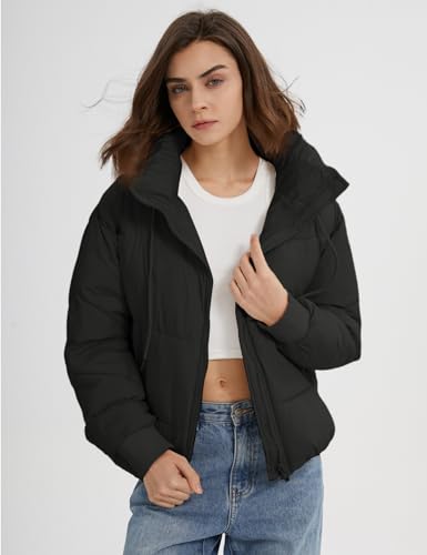 Gihuo Women's Crop Hooded Puffer Jacket Zip Up Winter Quilted Warm Short Jacket Outerwear3