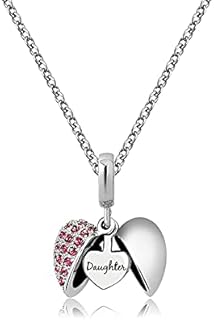 KunBead Jewelry Daughter Necklace from Mum and Dad Small Mini Love Open Heart Pendant Charm 18 inch Necklaces for Women Girls