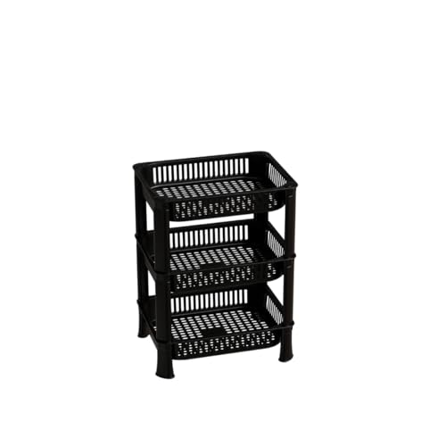 Image of Multipurpose Plastic Storage Rack for Kitchen | Foldable Vegetable & Fruit Organizer Stand for Onion, Potato, Sabji | Countertop Multi-Layer Basket Rack for Home, (Black, 3 layer)
