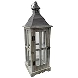 Aspinaworld Laterne mit Glas 56 cm Grau - Holzlaterne mit Metalldach - Vintage - Gartenlaterne - Windlicht - Kerzenhalter - Naturholz