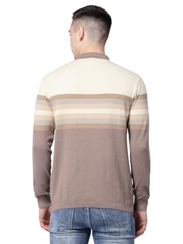 Image of Kalt Men Full Sleeves Striped Polo Neck Cotton Elasthane Knit T-Shirt