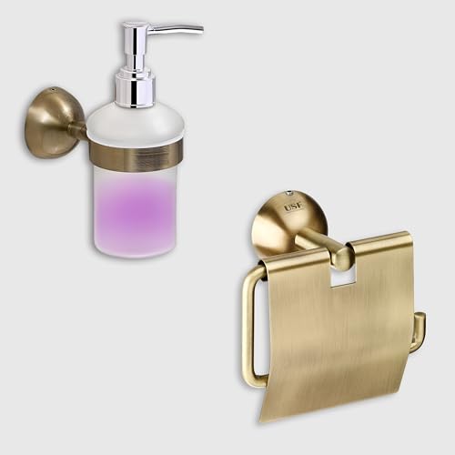 Image of USF Bath Accessories 304 Stainless Steel Combo Bathroom Accessories Set of Liquid Soap Dispenser,Toilet Paper Holder(Torin- 2 Piece Combo Set,Antique Finish)
