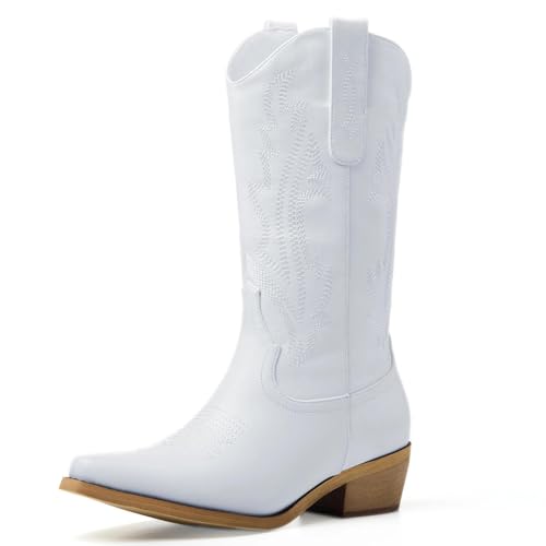 Image of Cowboy Boots for Women, Cowgirl Boots with Embroidered and Chunky Heel, Ideal for Daily Wear and Country Fashion
