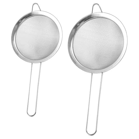 2PCS Fine Mesh Strainers Set Small Stainless Steel Sieves with Handles For Straining Cocktail Flour Powdered Sugar Tea Bar Tool Cover