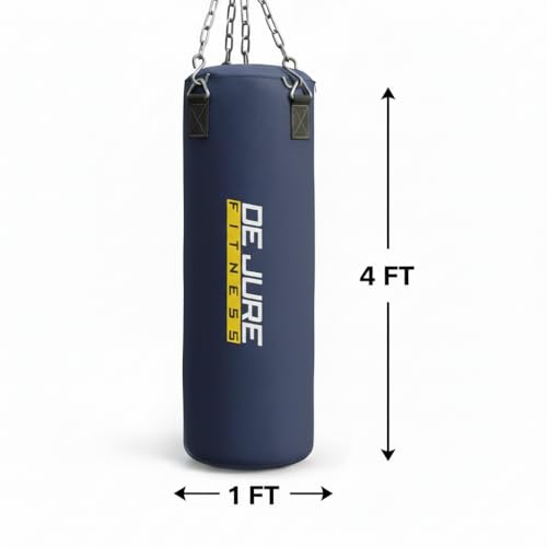 Image of De Jure Fitness Heavy Duty 4 Ft Punching Bag with Rust-Proof Stainless Steel Hanging Chain | Durable Polyester Fabric | Comfortable Recycled Filling | Boxing MMA, Kickboxing - Blue, 4 Ft