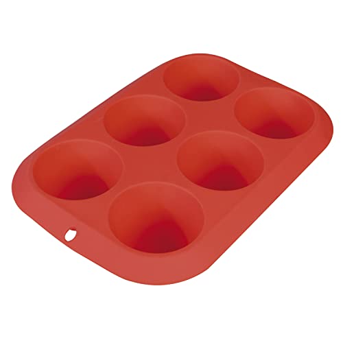 Amig - Molde de Silicona para Hornear - Bandeja de Horno Rectangular con 6 Huecos Circulares o Semiesferas - Para Cocina y Repostería - Válido para Microondas y Congelador - Color Rojo