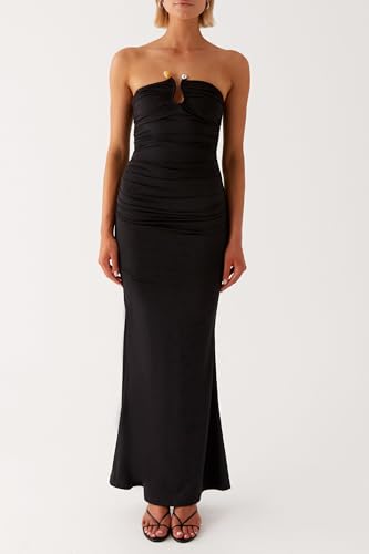 Image of Cut Out Maxi Tube Dresses for Women Sexy Y2k Strapless Backless Bodycon Long Dress Summer Sleeveless Hollow Sundress