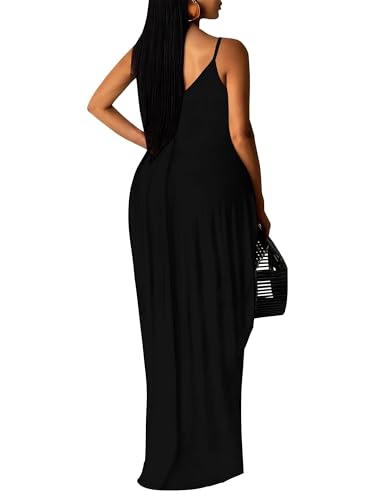 Image of Women's Summer Maxi Dress Spaghetti Strap Floral Boho Beach Long Sundress with Pockets