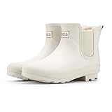 HISEA Women's Plush Rain Boots Waterproof, Chelsea Rubber Booties Women, Ladies Ankle Snow Boots for Winter Spring Garden Outdoor, White Size 7