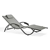 VonHaus Folding Sunlounger - Heavy Duty Weather Resistant Garden Sun Lounger, Textoline Foldable Reclining Outdoor Lounger, Padded Headrest & Modern Curved Powder Coated Metal Frame - Terrace & Patio