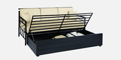 Image of 3 Seater Metal Sofa Cum Bed with Hydraulic Storage | King Size Sofa Cuma Bed | 3 Seater Sofa Set, Metal Sofa Set for Living Room (Cream, King Size (76 inch x 72 inch))