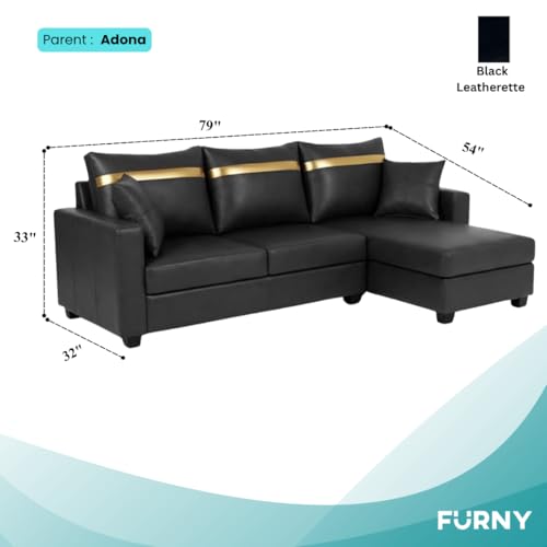 Image of FURNY Arossa 4 Seater Leatherette RHS L Shape Sofa Set (Black) Premium Finish| Durable Comfort | Ideal for Living Room