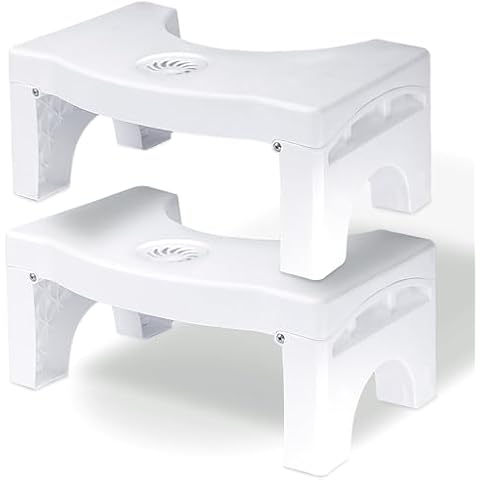 (2Pack) Auoace Foldable Toilet Potty Stool for Adults, 7" Heavy Duty Plastic Portable Squatting Poop Foot Stool with Freshener Space Cover