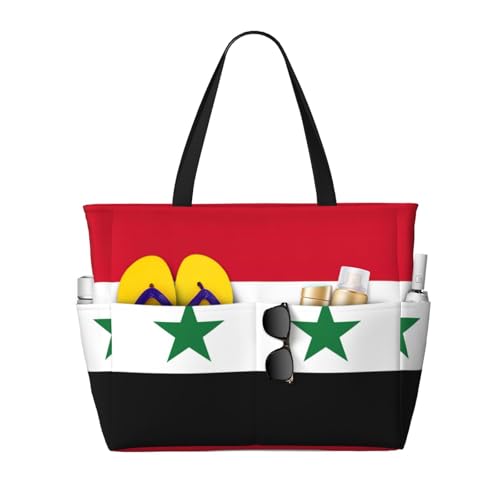 Sac fourre-tout drapeau syrien noir de grande capacité pour femme
