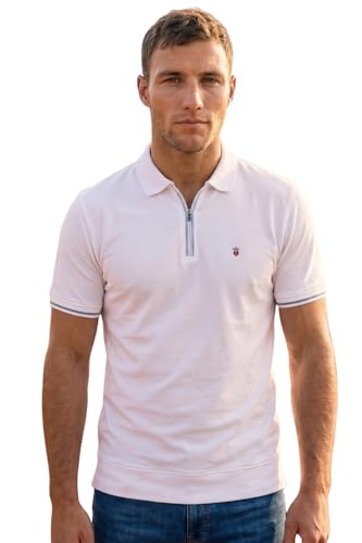 Image of Louis Philippe Men's Slim Fit Zipper Polo T-Shirt in 100% Cotton Pique Fabric for Casual Wear