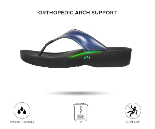 Image of AEROTHOTIC Comfy Arch Support Flip Flops for Women Open Toe Stylish Faux Leather Cushioned Strap with Non-Slip Sole & Comfortable Footbed Indoor and Outdoor Sandals