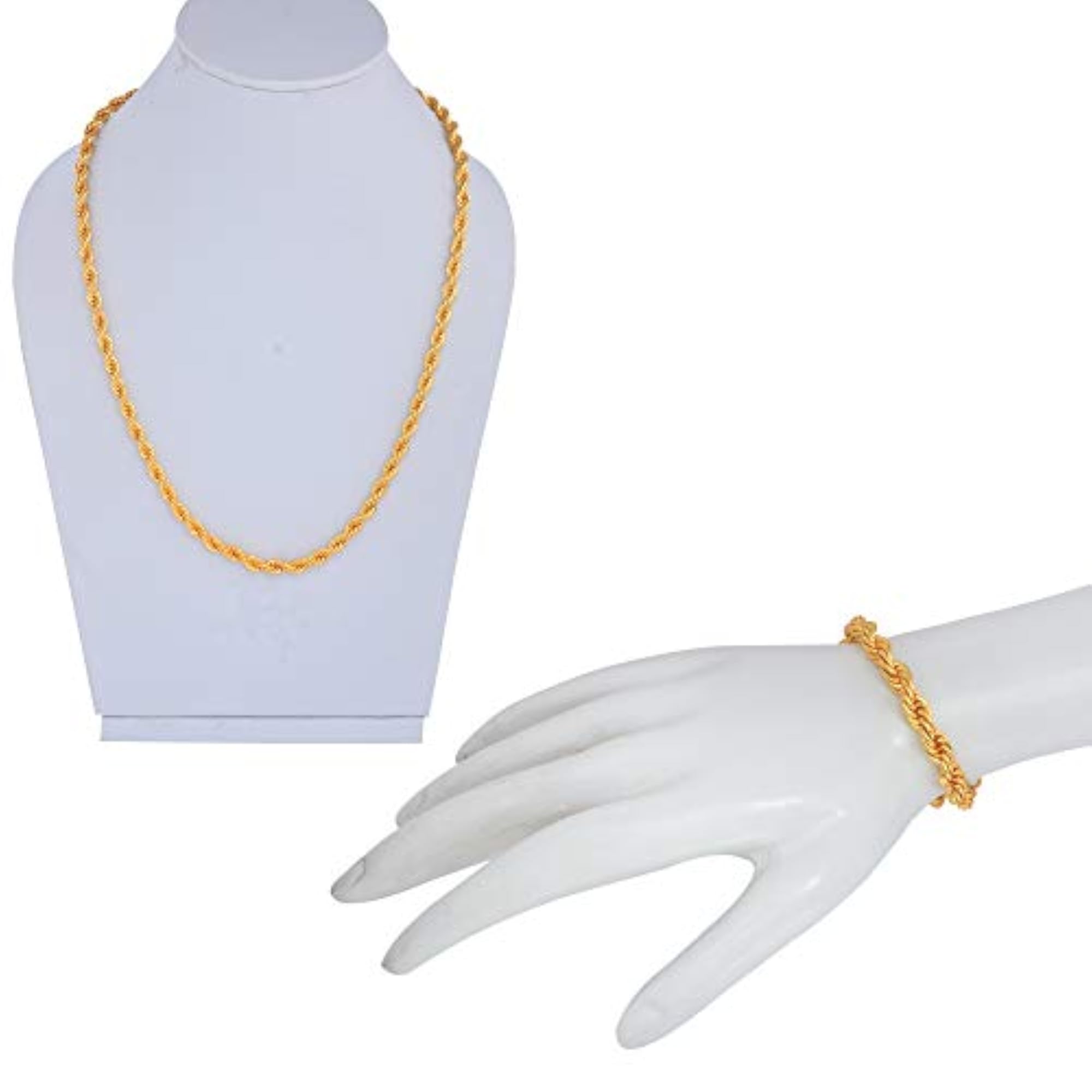 Brass Gold Plated Rope Chain Necklace & Bracelet Combo