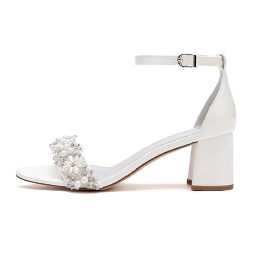 Pearl Wedding Shoes for Bride Block Heel Wedding Sandals Open Toe Bridal Heels3