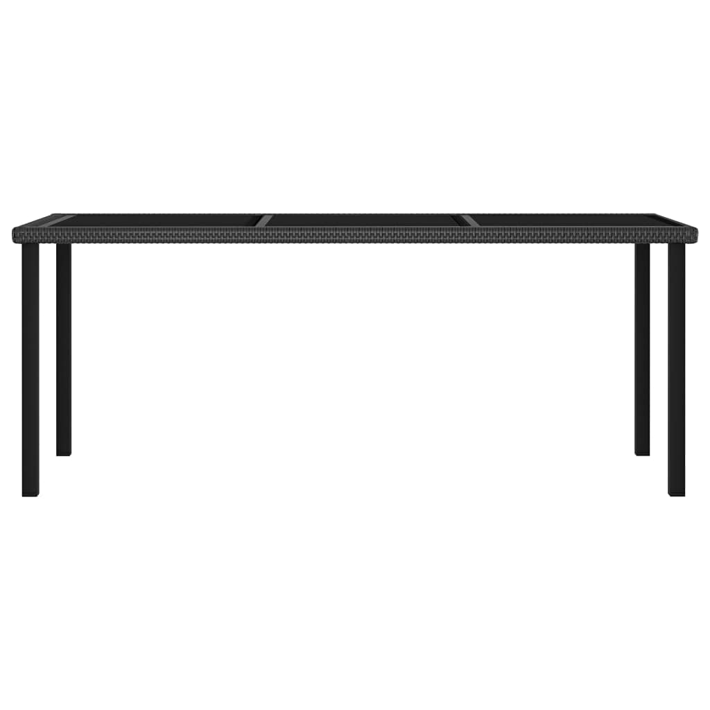 Stół do jadalni ogrodowy, czarny, 180 x 70 x 73 cm, polirattanowy z blatem ze szkła hartowanego, malowana proszkowo rama stalowa, odporny na warunki atmosferyczne, stół zewnętrzny na taras i