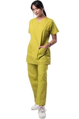 Image of UNIFORM CRAFT Women's Scrub Suits DSVX || 4 pocket scrubs | Ideal for doctors, dentists, vets, nurses & healthcare professionals (Lime Green, XXL)