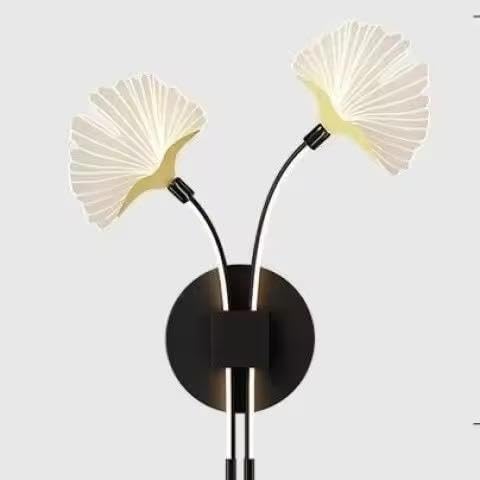 Image of Modern LED Wall Sconce Light, Dual Ginkgo Leaf Design, Metal Base with Three Colour Illumination (Warm White, Natural White, Cool White), Indoor Decorative Lighting, Black